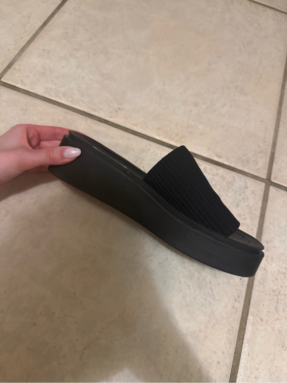 Steve Madden Black Ribbed Platform Slide Wedges
